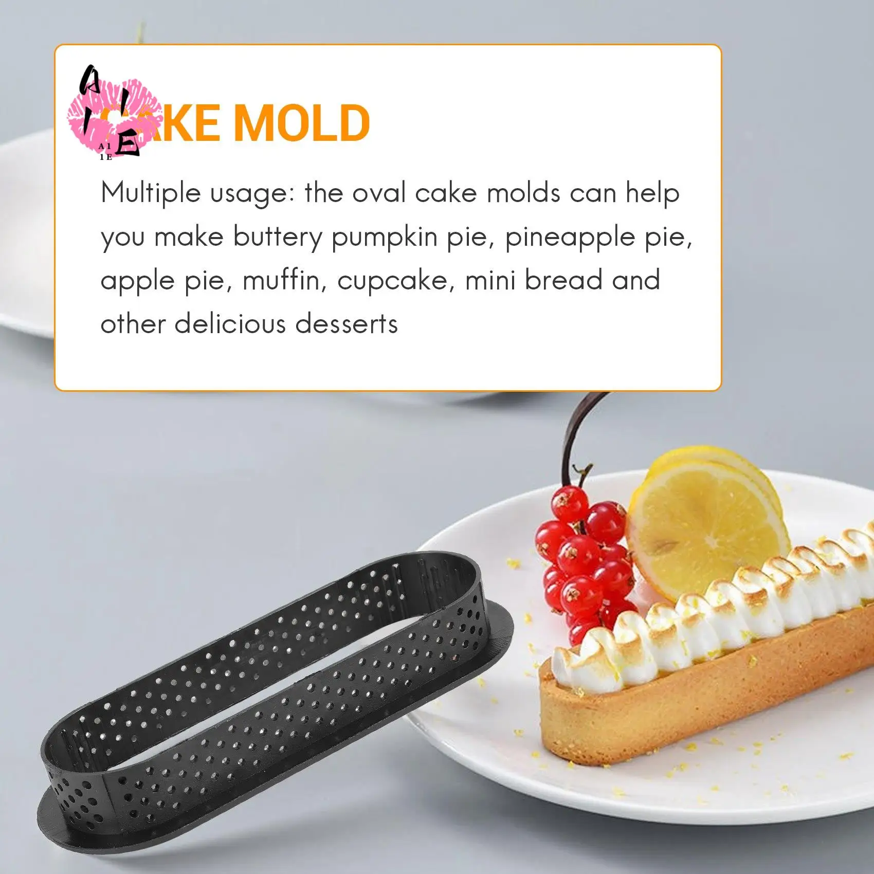 A11E-12 piezas de anillos ovalados para tarta, anillo perforado resistente al calor para pastel y Mousse, utensilios antiadherentes para hornear, Mini molde para tarta, anillos para pastel