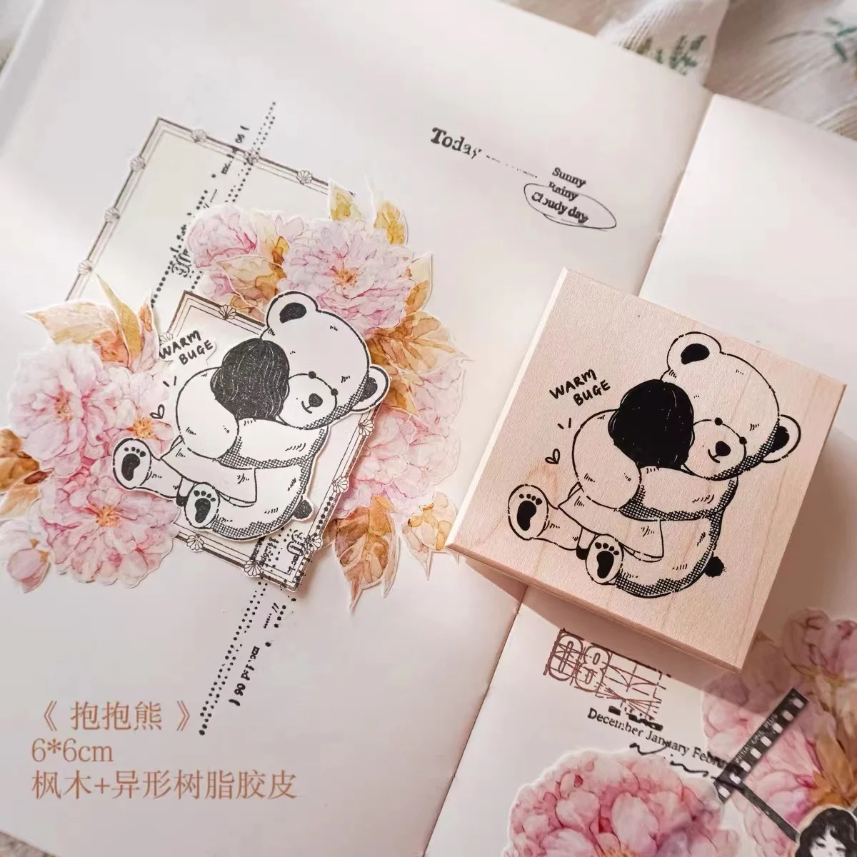 Jennyyuanzi Vintage Hug Bear Good Night Pen Girl Wooden Rubber Stamp for DIY Scrapbooking Photo Album Card Making