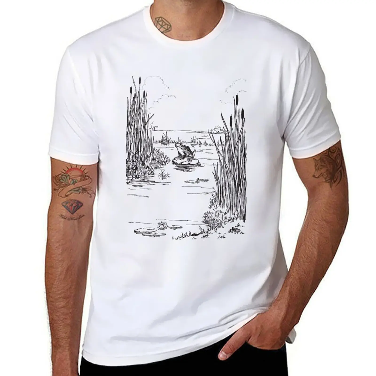 

Cute Vintage Cottagecore Aesthetic Frog Sitting by the Pond Thinking- Emo Depressed Frogge by Lake - Lonely Fairyfrog Ol T-Shirt