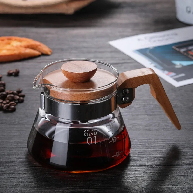 Hand Brew Coffee Maker Barista Tools Coffee Sharing Pot High Borosilicate Wooden Handle Hand Drip Kettle Coffeeware Teaware Tea
