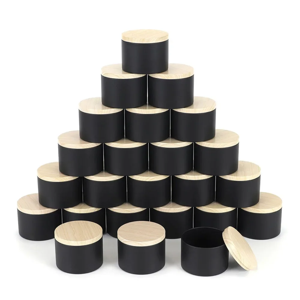 24pcs 4oz Black Candle Jars ,Round Metal Candle Tins With Lids,Used For DIY Storage, Candle Making Supplies