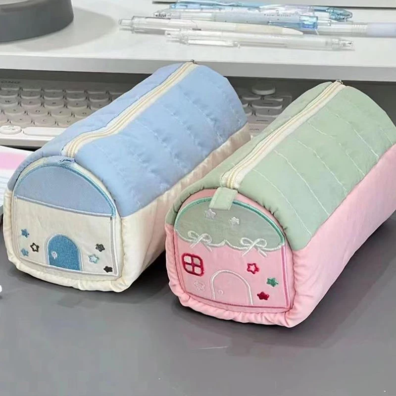 Cute Girl's Heart Pink Blue House Pencil Cases Large Capacity Storage Bags Cosmetic Bag Student Stationery School Supplies Gifts image 3