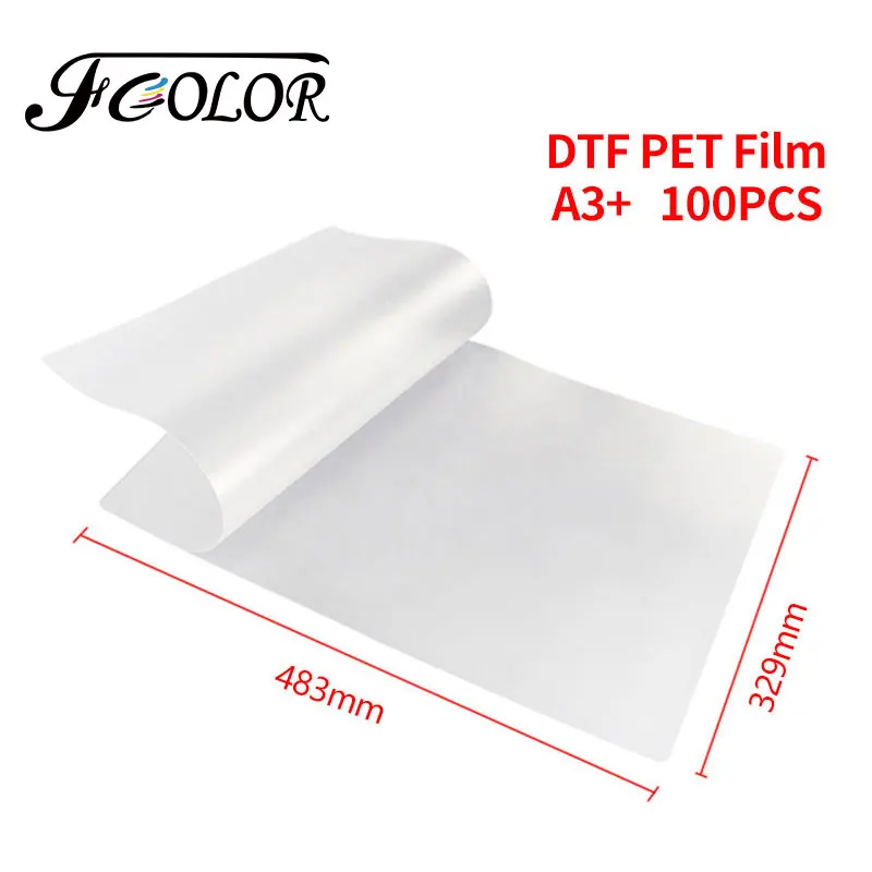 

FCOLOR 100 Sheets A3+ DTF PET Film for Epson XP600 DX5 DX6 1390 4720 L800 L805 L8050 L1800 DTF Printer Heat Transfer Film