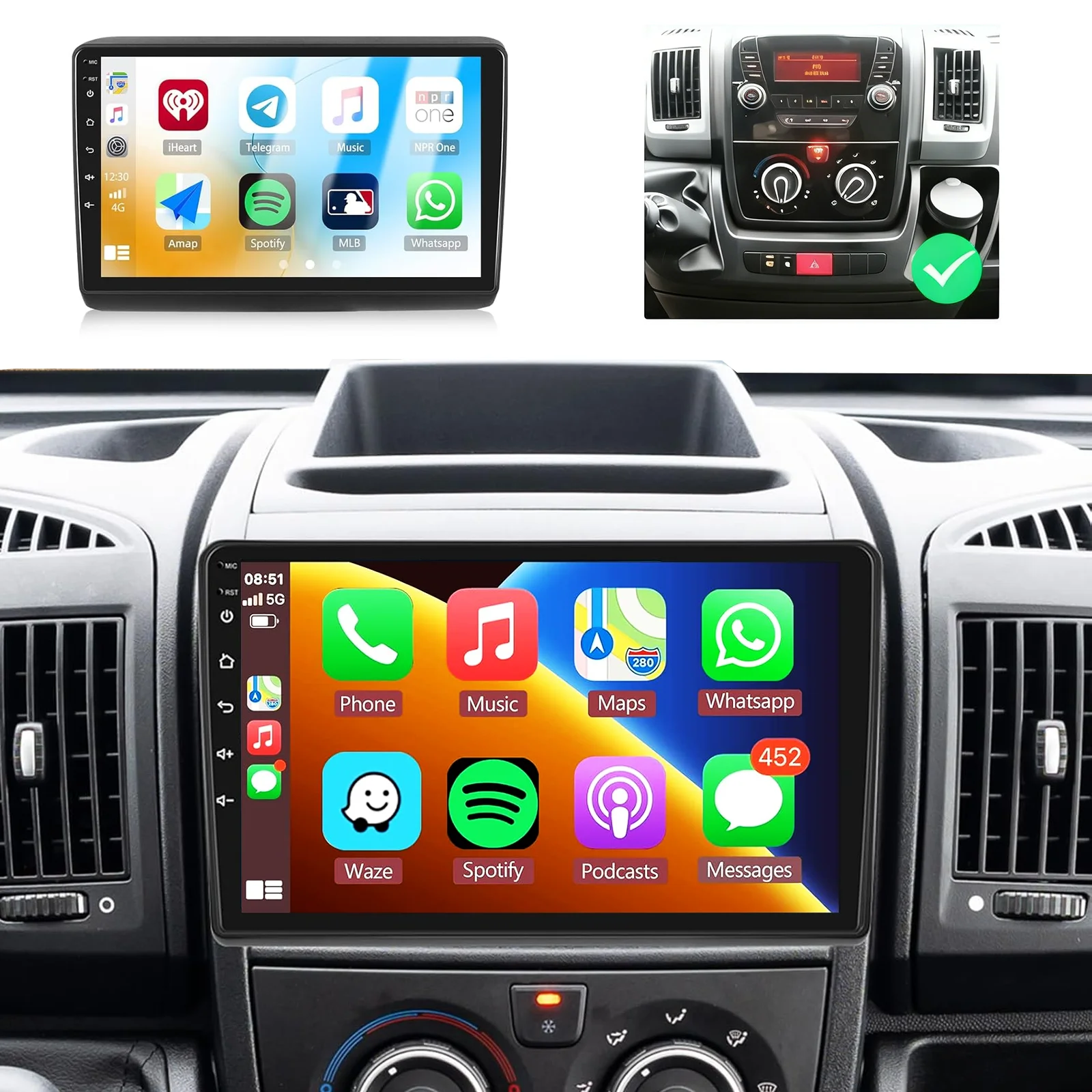 Android 15 Autoradio für Fiat Ducato 2005-2023 Citroen Jumper Peugeot Boxer Kabelloses Carplay Android Auto Multimedia-Player BT