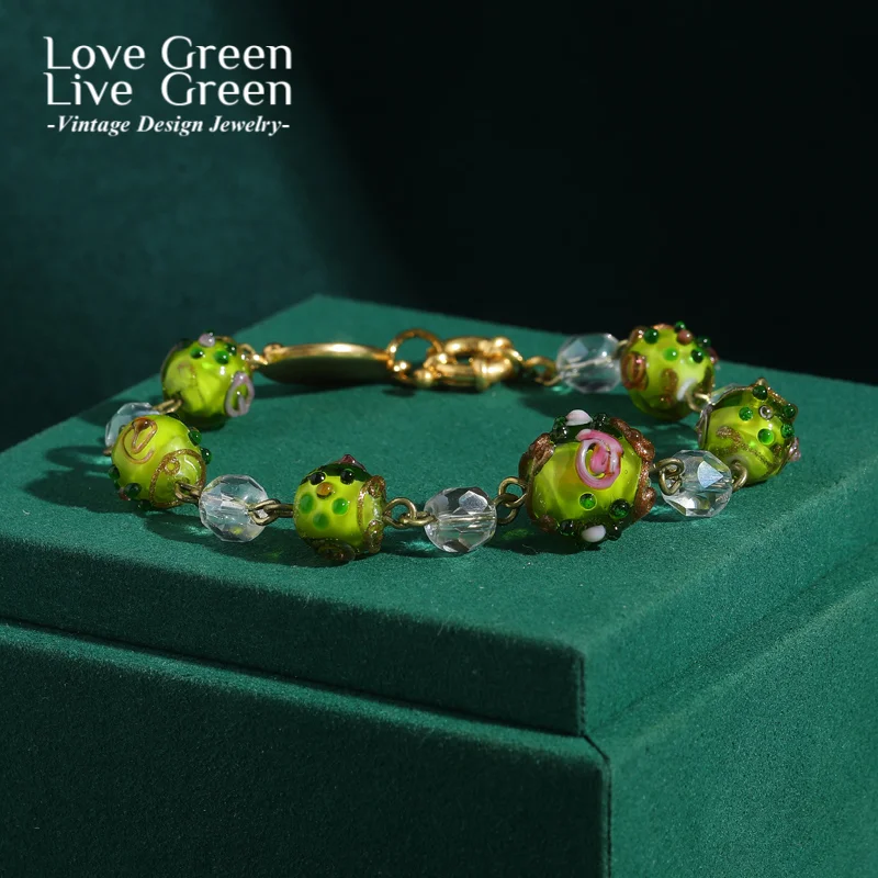 

Summer Green Glass Beaded Pearl Bracelets For Woman Beach Accessories Jewelry Floral Print Charm Mothers Day Gift Trends 2025