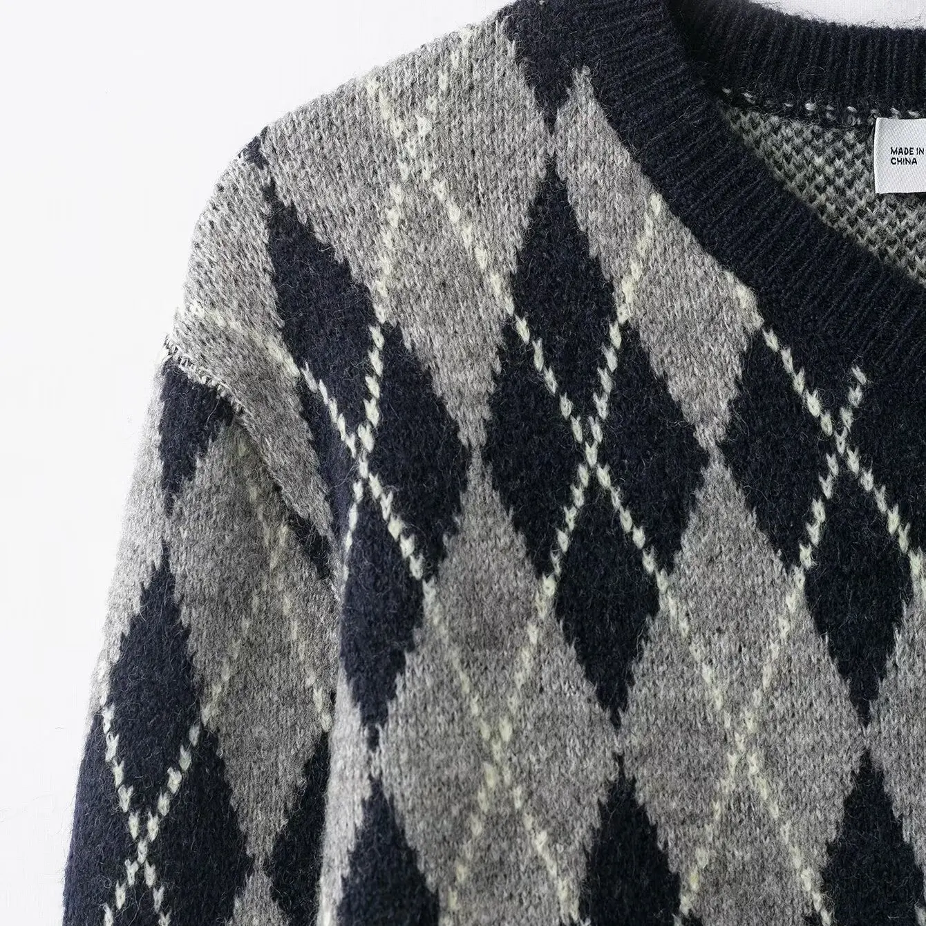 سترة نسائية أنيقة من JNLEAOG بنمط الماس المحبوك، تصميم فضفاض بأكمام طويلة وياقة على شكل V، مصنوعة من ألياف البوليستر، إصدار ج...