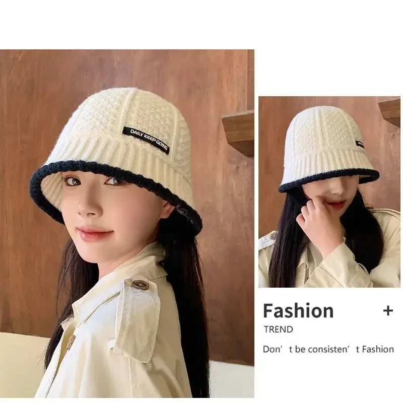 

Warm Bucket Fisherman Hat Women's Fashionable Face Slimming Vintage All-Match Bowl Cap Autumn Winter New Style Korean Version