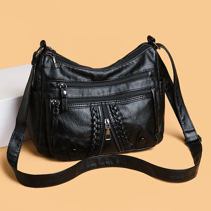 

Многослойная сумка-кроссбоди из мягкой кожи для женщин, большая вместительная модная ретро-сумка через плечо