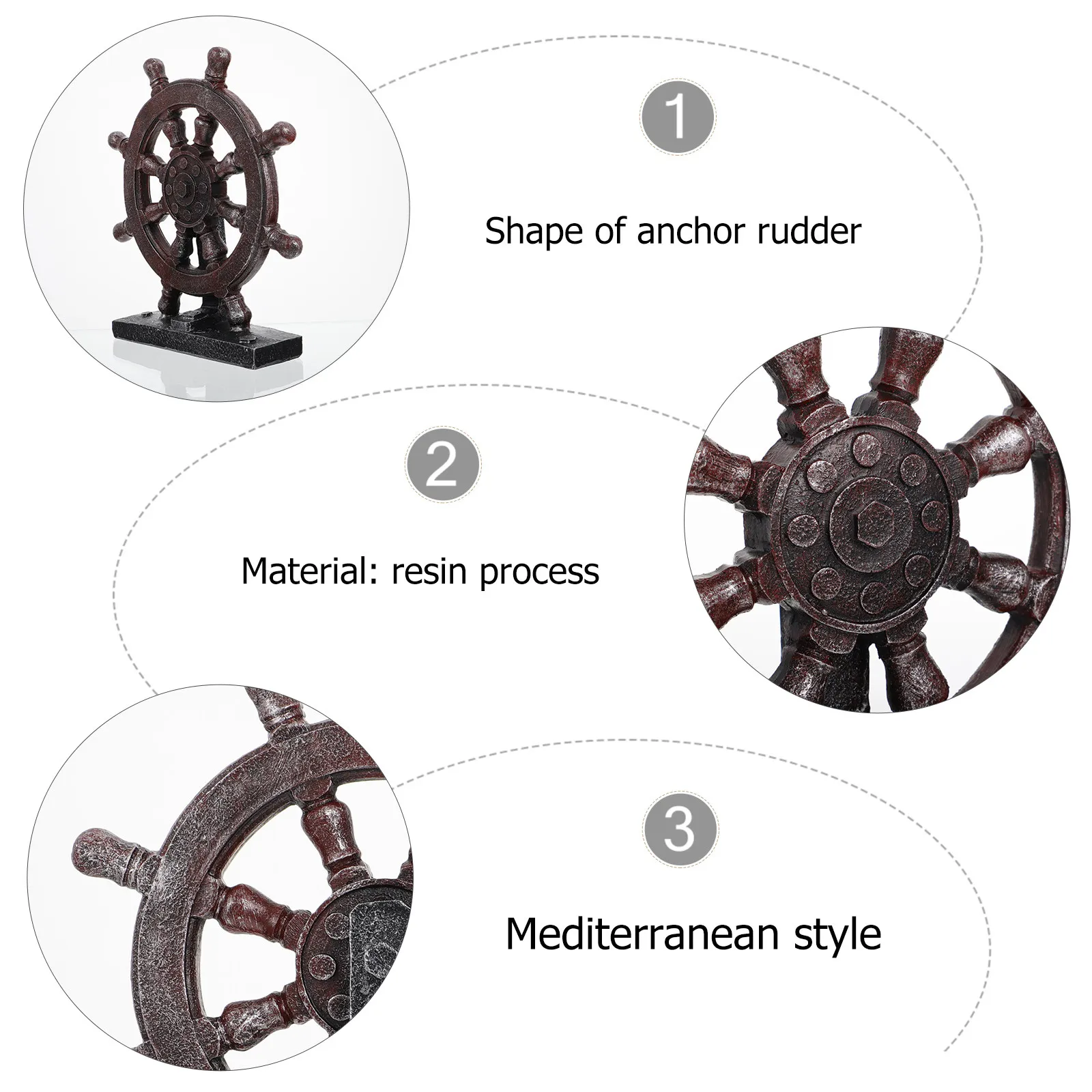 Resin Vintage Ship Wheel Decor Mediterranean Style Artistic Vibe Mottled Surface Desktop Marine Adornment Home Office Decoration