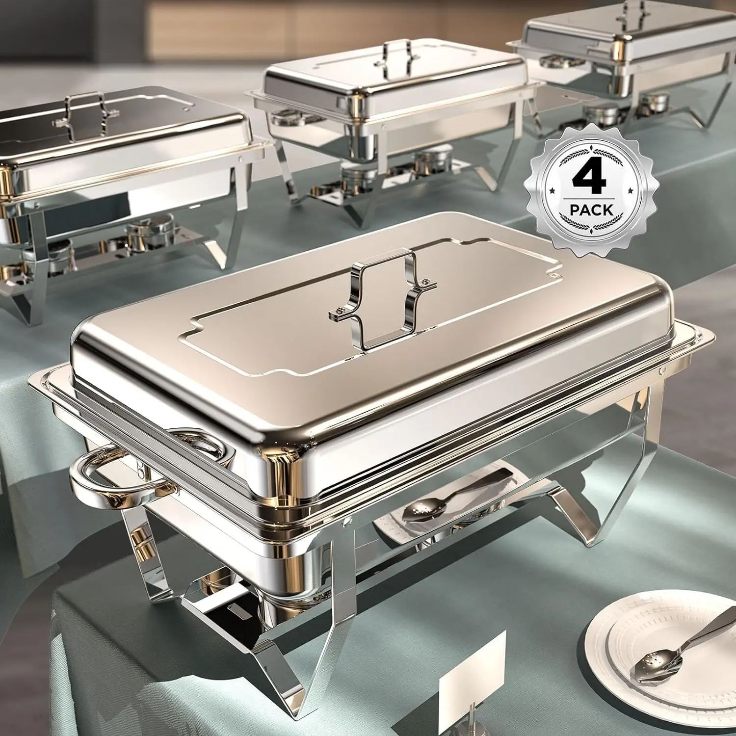 Chafing Dishes for Buffet 4 Pack, 9QT [No Fingers Cut] Roll Edge Designed Chafing Dish Buffet Set Food Warmers for Parties