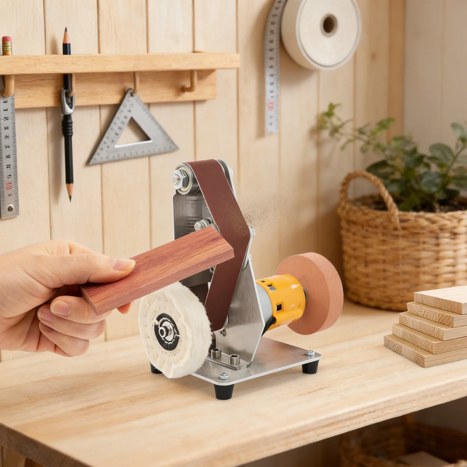 Mini-Bandschleifer mit 7-Gang-Geschwindigkeitsregelung, Elektrische Tischschleifmaschine, 304 Edelstahl Tischschleifer und Polierer – Detail 3