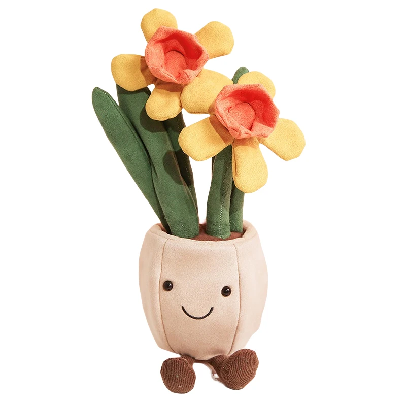 Cartoon Flower Tulip Daffodil Plant Plush Toy Succulent Stuffed Doll Potted Flower Decoration Creative Christmas Birthday Gift