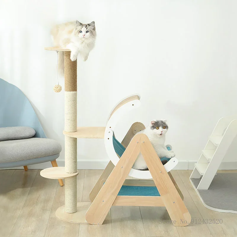 

Solid Wood Cat Climbing Frame Nest One Sisal Hemp Column Scratching Column Grinding Claw Scratching Board Cats Tree Pet Supplies