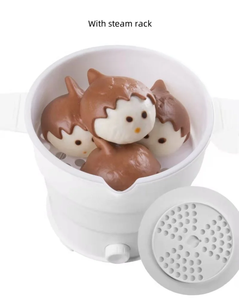 휴대용 접이식 다기능 전기 냄비, 실리콘 미니 국수 밥솥, 스팀 랙 포함, 800W