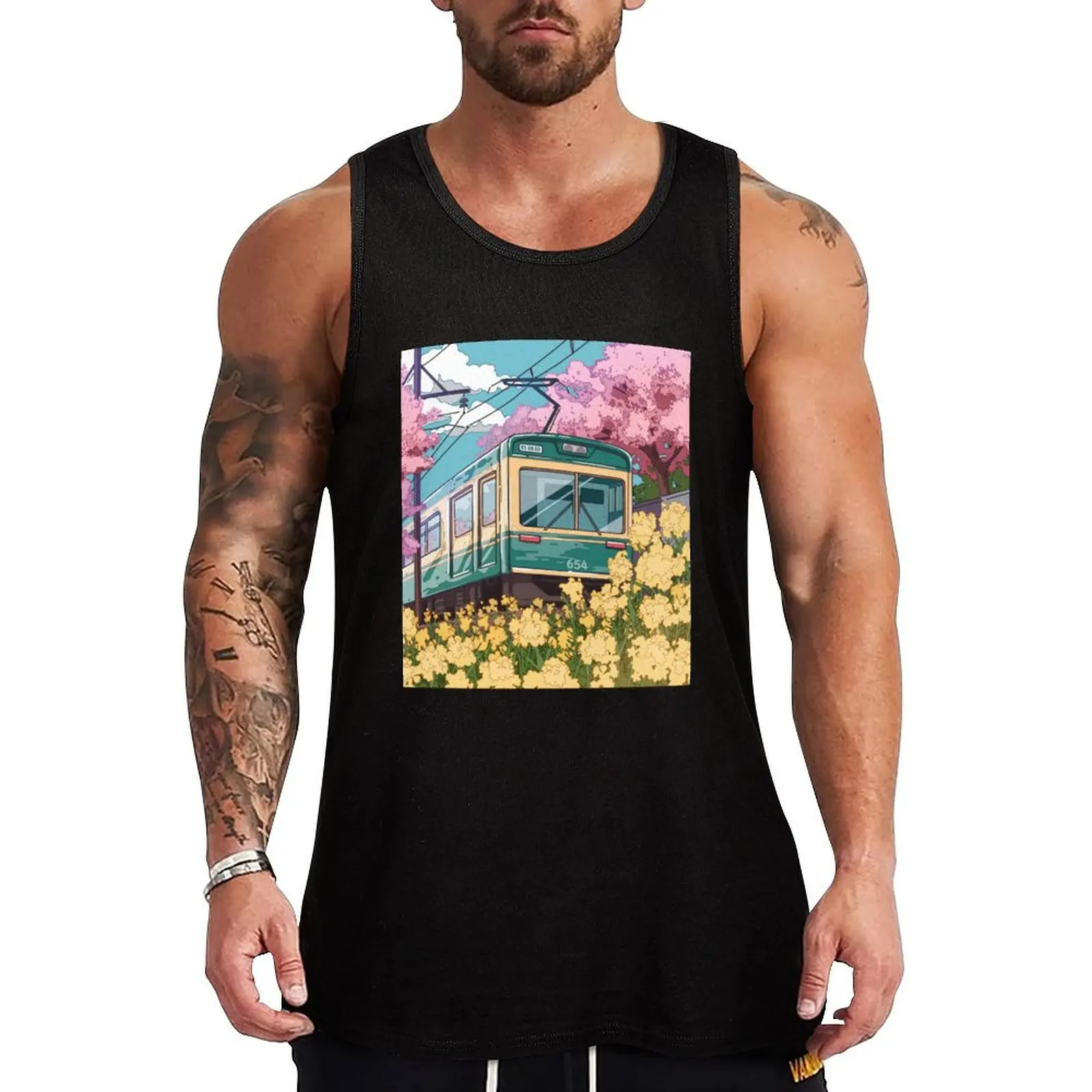 The Japanese train and the spring traveling Tank Top Logo Free Print Tank Top Casual Graphic Sleeveless