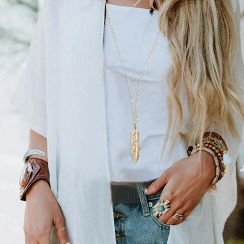 مذهل وأنيق، قلادة Yalice Long Feather المعلقة تتضمن سحرًا خالدًا مع تفاصيل أوراق الشجر الرائعة. هذا الأنيق ف #3