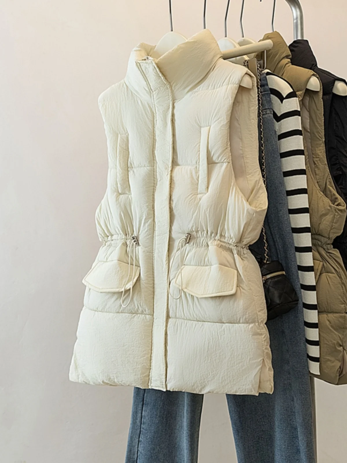 

plus Size Oversized Mid-Length down Cotton Vest 2023 Autumn New Sle Color Commute Zipper Korean Version Outerwear