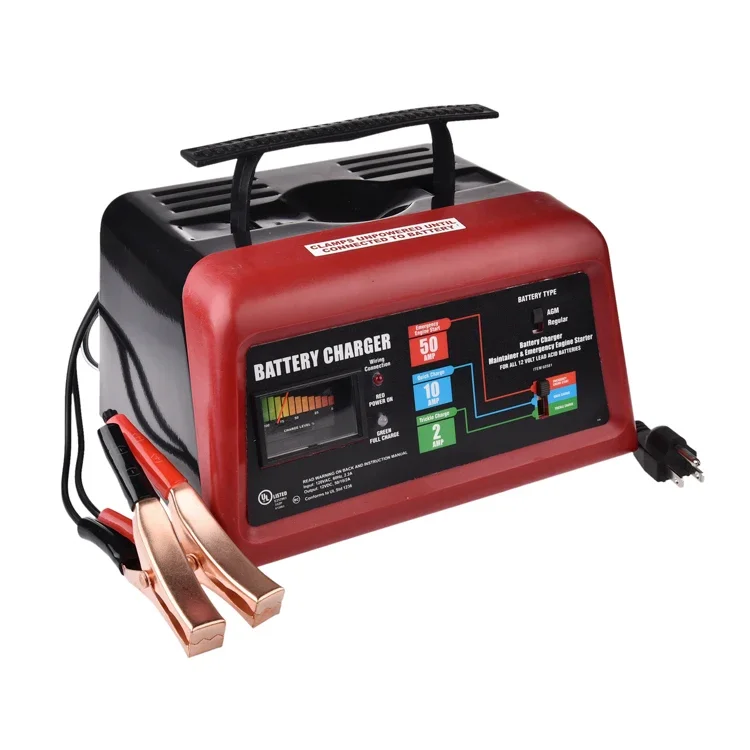 Portable Smart 12V/6V Car Battery Charger with 2A/10A/50A Outputs CE Certified Universal Plug Connection