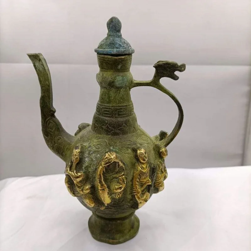 Ruiantique Bronze Crafts Distressed Desktop Decoration Teapot Brass Eight Immortals Wine Pot