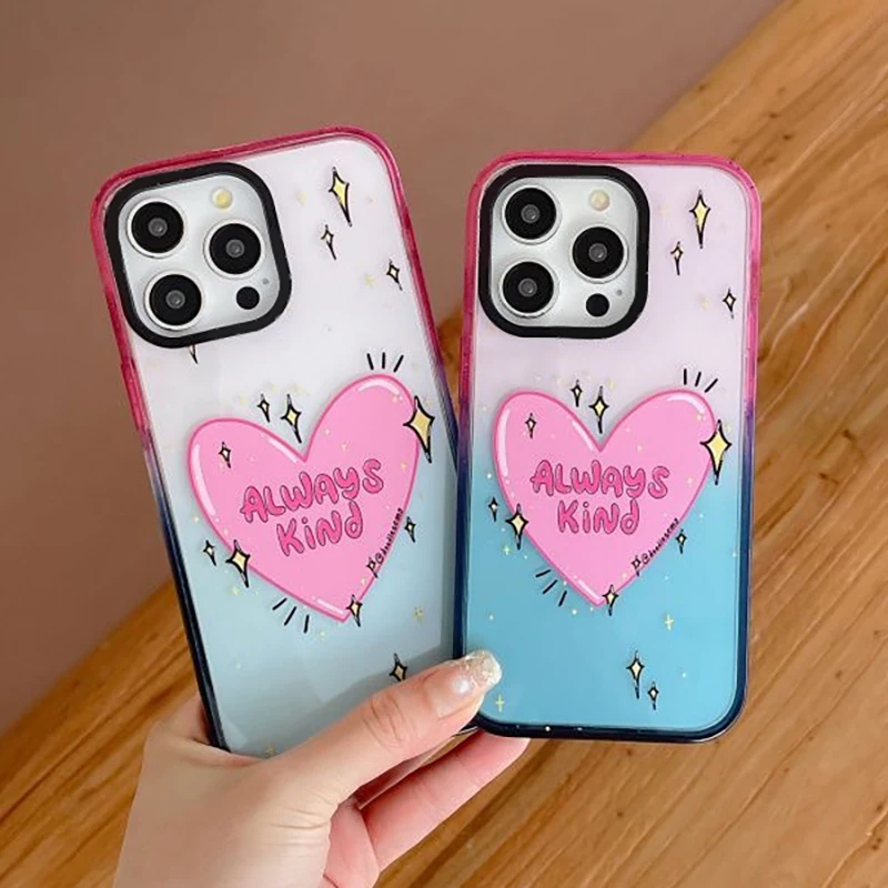 

Cartoon Heart 2.0 Acrylic Colorful Border Phone Case Cover for iPhone 11 12 13 14 15 Pro Max Case