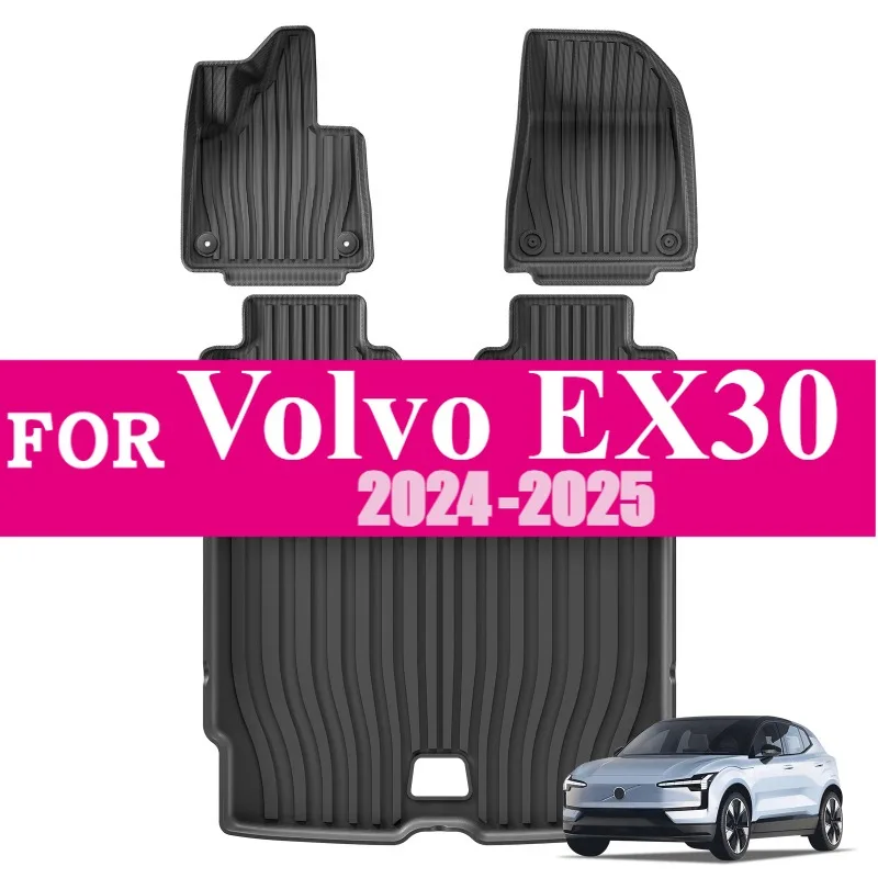 

TPE 3D Floor Mats For Volvo EX30 2024-2025 Set with Odorless Tray & Trunk Liner Waterproof All Weather Protection Black interior