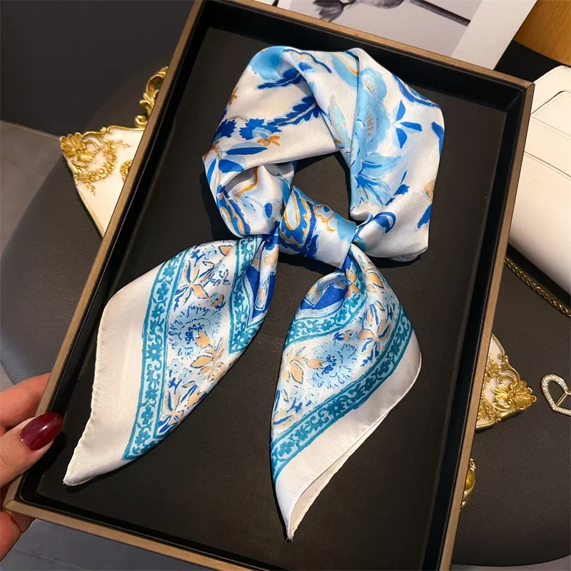 

Satin Print Shawl Women Imitated Square Silk Scarf Neck Scarves Wrap Popular Bandannas Neckerchife Hijab Foulard Ribbon Bag 70cm