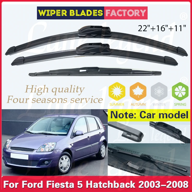 

For Ford Fiesta 5 MK5 Hatchback 2003 2004 2005 2006 2007 2008 Front Rear Wiper Blades Brushes Cutter Windshield Car Accessories