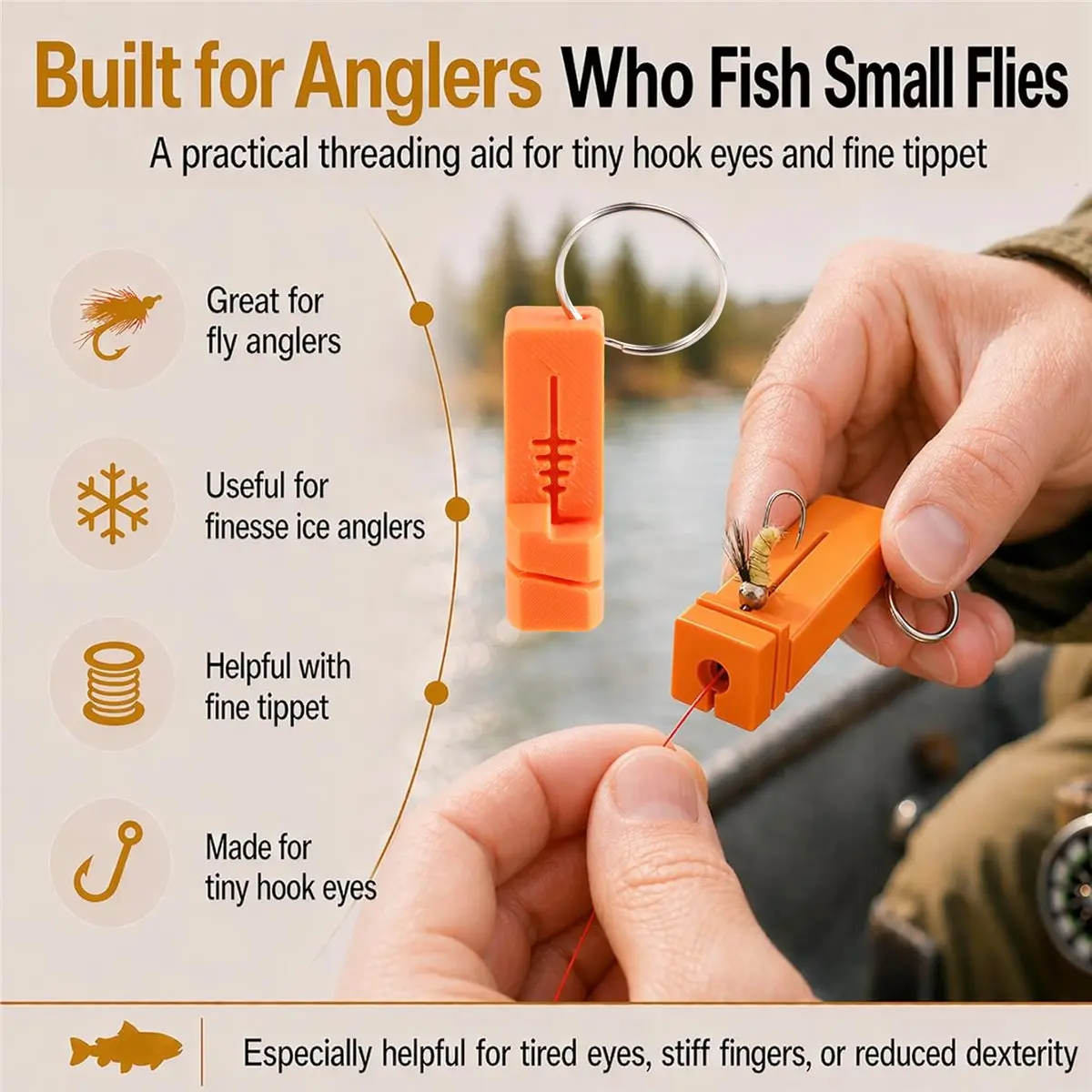 Fly Fishing Accessories- Magnetic Fly Threader,4-Slot Threading Tool for Fly and Ice Fishing,Hook Threader with Keychain