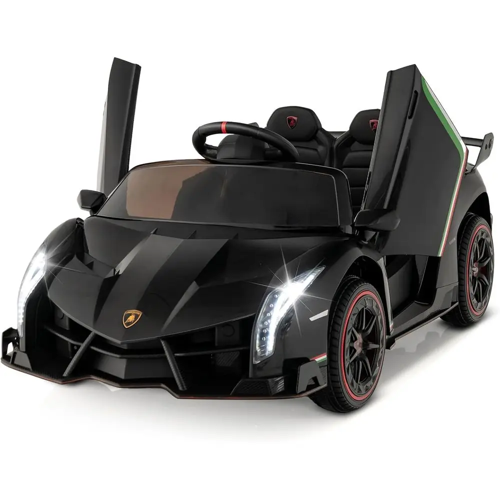 Ride on Car, Lamborghini Licensed 12V Battery Powered 4WD Sports Car with Remote Control, 3 Speeds, Hydraulic Doors,Black