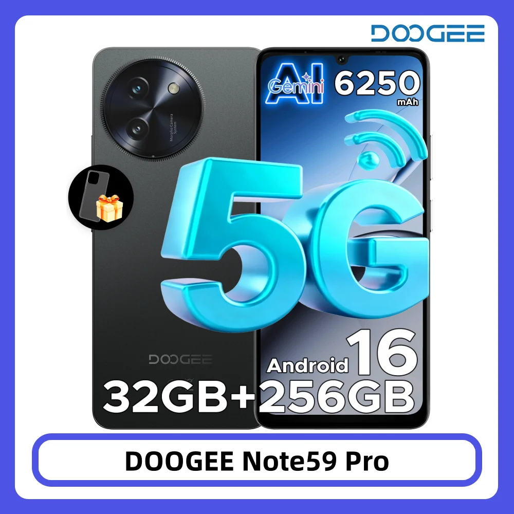 DOOGEE Note59 Pro 5G Smartphone 32GB 256GB 6.75 "HD + 120Hz UNISOC T8200 6250mAh batterie Android15 NFC téléphone portable