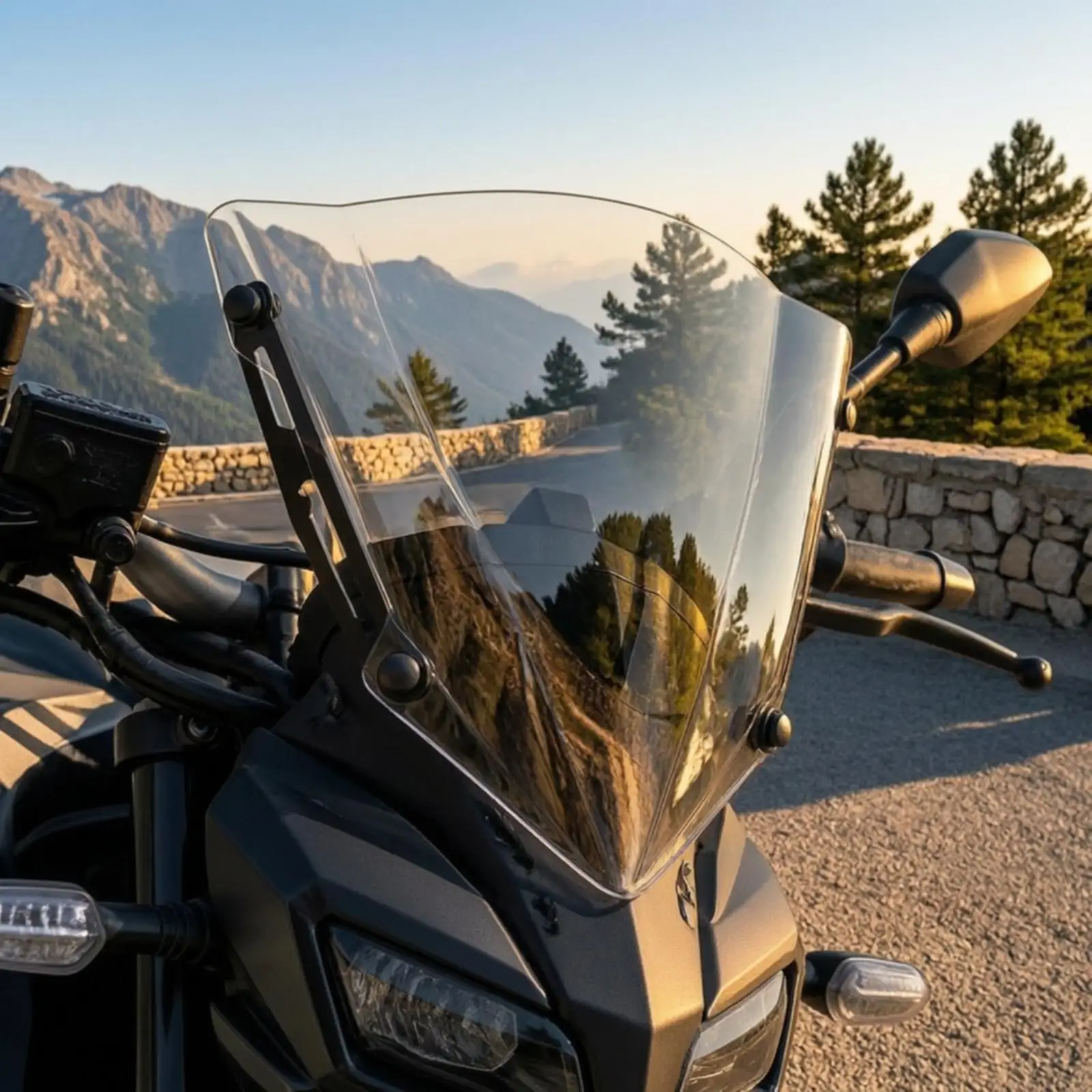 Motorcycle Windscreen with Mounting Brackets Abrasion Resistant Motorcycle Windshield Curved Fairing for Everyday Road Use,