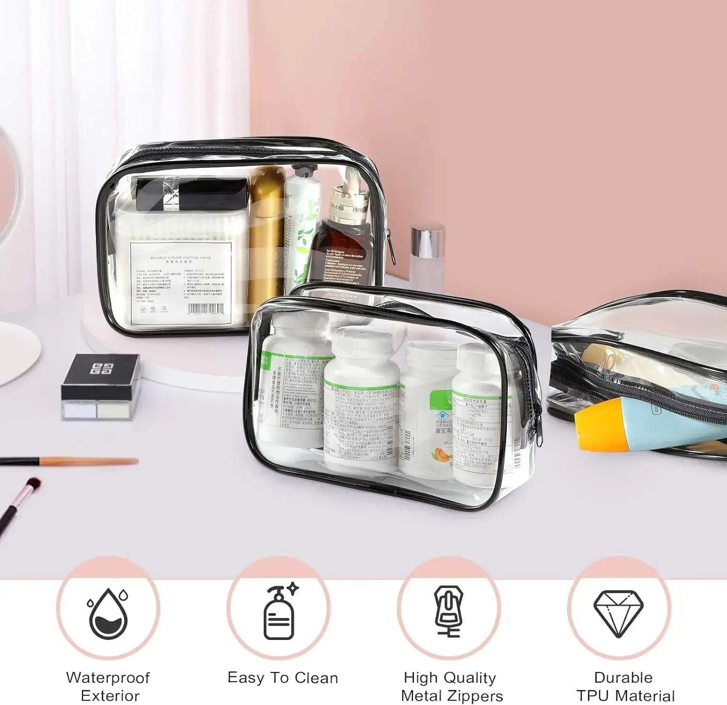 Simple Transparent Cosmetic Bag PVC Waterproof Clear Makeup Storage Case Travel Make Up Organizer Pouch Bath Toiletry Wash Bag