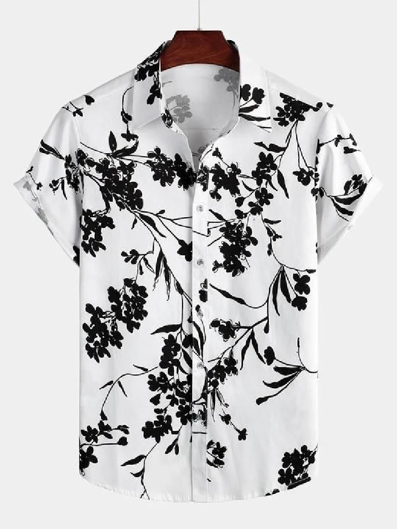 Men\'s Shirt Short Sleeved Summer Shirt Lapel Fashionable And Versatile Hawaiian Style Pattern Printed Top