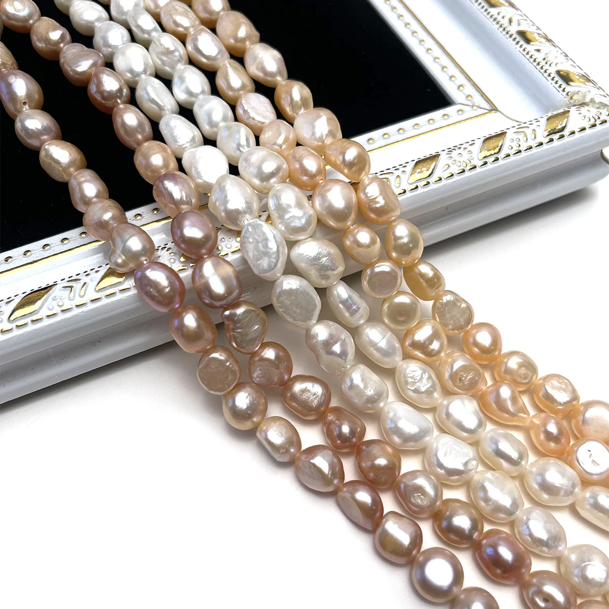 

Irregular Polished Pink-White Orange Bead Natural 9-10mm Freshwater Pearl Jewelry Make DIY Necklace Bracelet Accessories Women