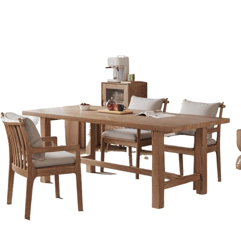 Large board dining table Japanese all solid wood ash wood Nordic rectangular 2025 pure log worktable B & B dining table