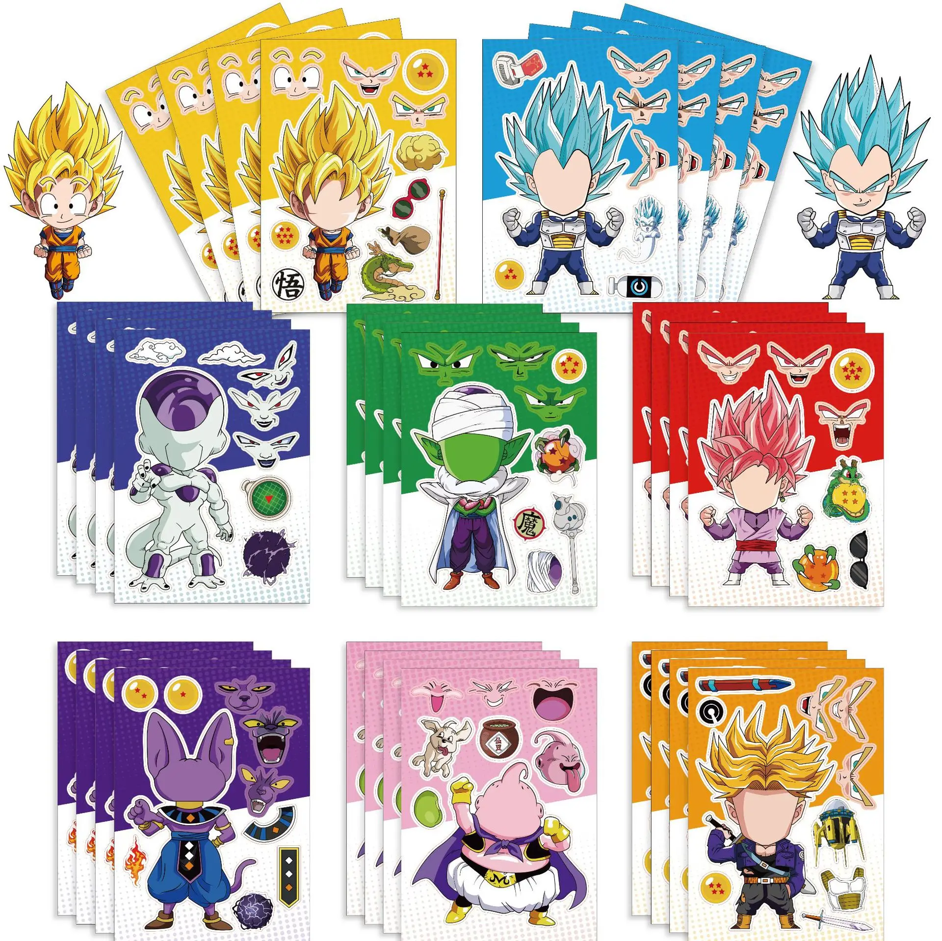 Autocollants Dragon Ball Puzzle Anime, DIY Make-a-Face Assembler, Cool Cartoon Decal Assembler Jigsaw Toy Gift for Children, 24 Feuilles, 32 Feuilles