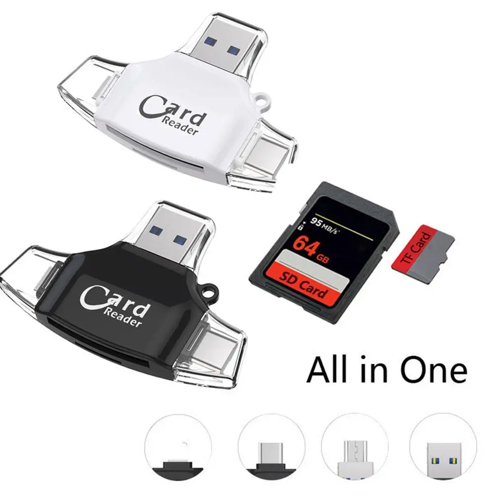 Multi-function 4 In 1 Otg TF Card OTG Card Reader Supports USB Type-c Port Camera SD Card Reader For Iphone 12/12mini/11/X/ B1F9