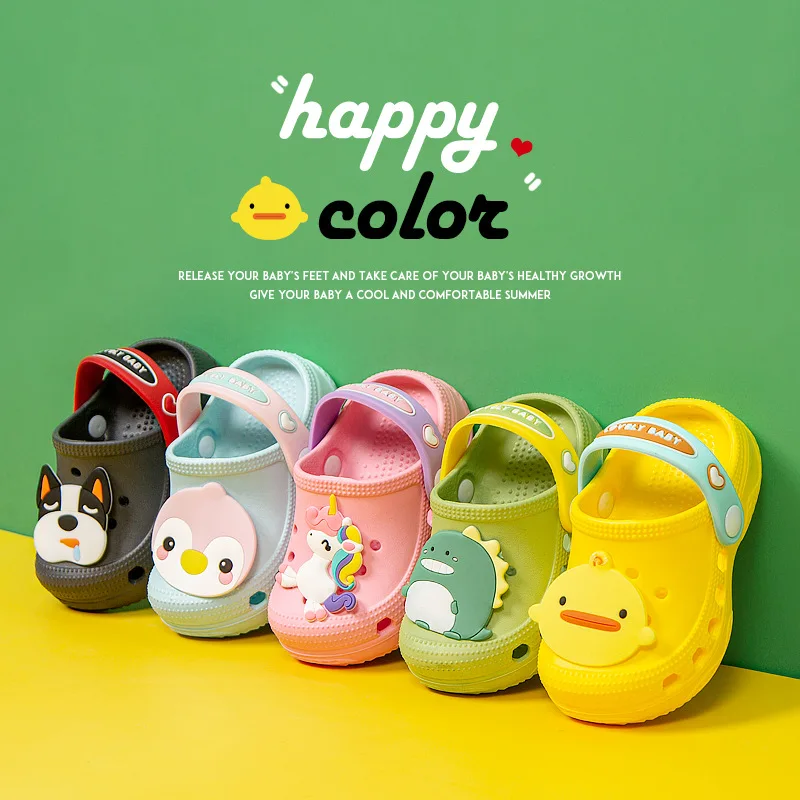 Boys and Girls' Hole Shoes Cool Slippers Cute Animal Soft Sole Bag Heel Baotou Beach Slippers Summer