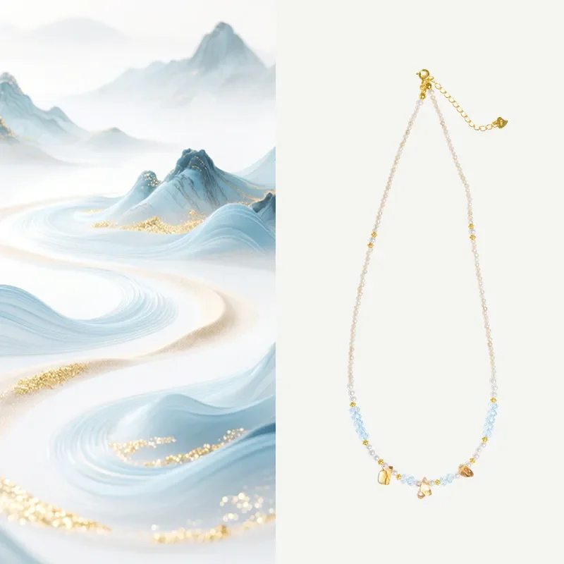 S925 Sterling Silver Zircon Champagne Faceted Pearl Crystal Necklace New Chinese Fresh and Premium Mother's Day Gift