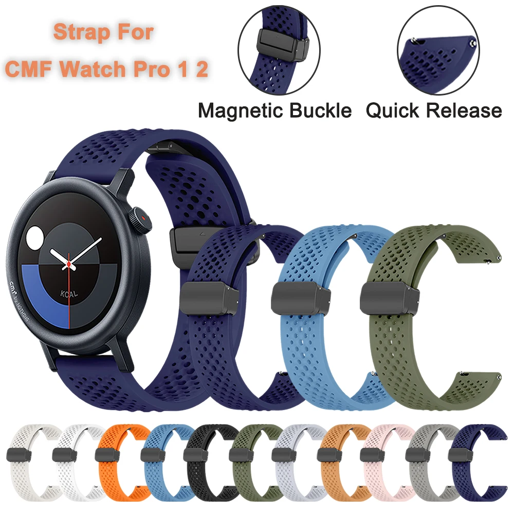 Ремешок для часов 22 мм для CMF Watch Pro 2, силиконовый ремешок с магнитной пряжкой, аксессуары для CMF Watch Pro 2 1, 22 мм, мужской и женский сменный ремешок