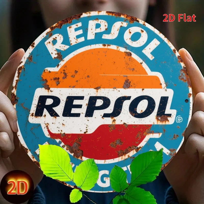 2D Flat, 1pc Vintage REPSOL Logo Aluminum Sign -7.8x7.8 Inch Retro Rustic Home & Commercial  Art for Garage, Cafe, Gym