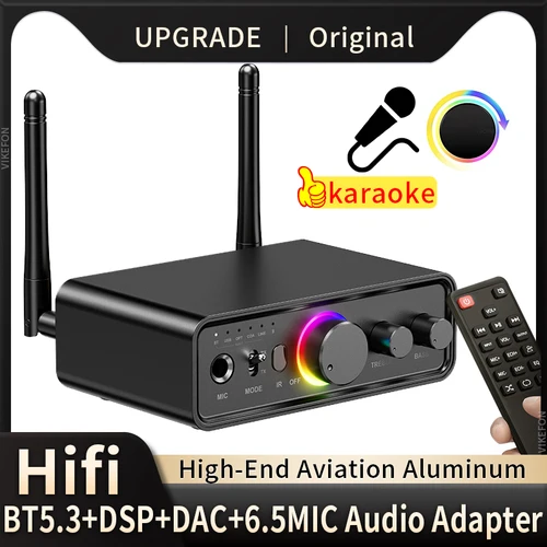 Receptor y transmisor de Audio RGB Bluetooth 5,3, DAC/AUX/RCA/USB/Coaxial/óptico/micrófono de 6,5 MM, adaptador inalámbrico Hifi DSP para Karaoke
