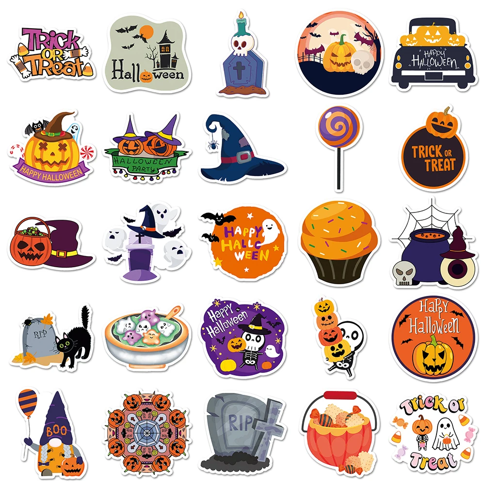 10/30/50pcs New Cartoon Halloween Cartoon Stickers DIY Decoration Phone Bike Fridge Laptop Luggage Suitcase Car Kids Sticker Toy