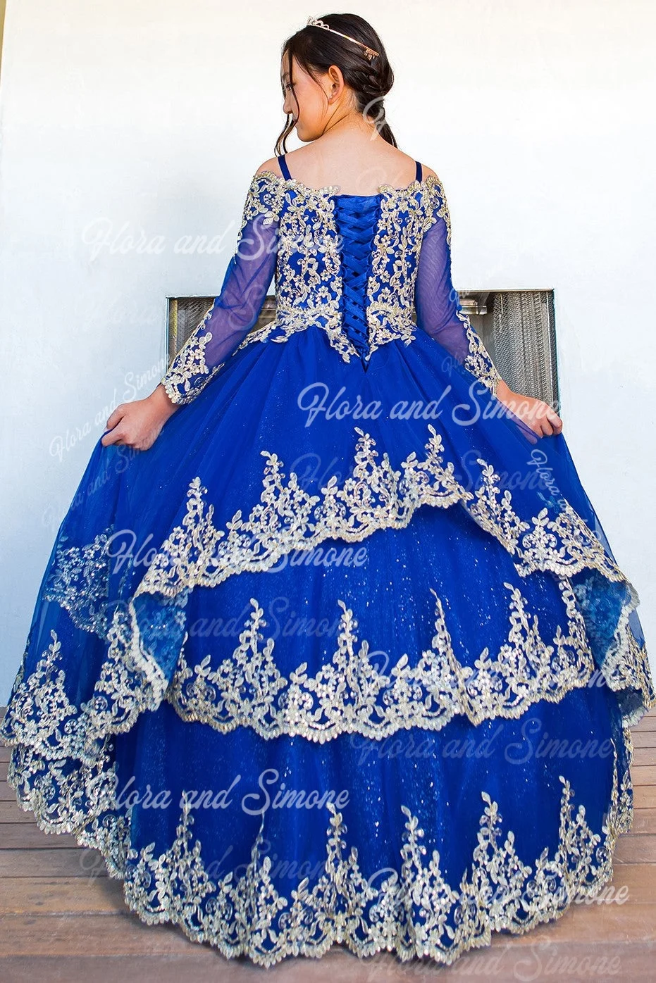 Vestido de niña de flores rojas con apliques dorados brillantes, vestido de baile para niños con hombros descubiertos, vestido de primera comunión para desfile, fiesta de cumpleaños personalizada