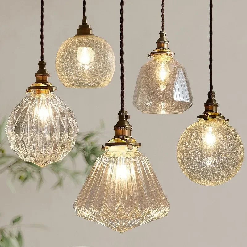 Glass Pendant Light Nordic Dining Room Retro Chandeliers Creative Minimal E27 Transparent Lampshade For Restaurant Lamp Lustre