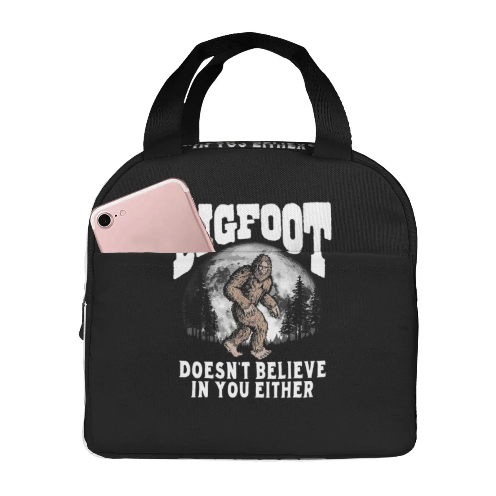 Bigfoot Saw Me But Nobody Believes Funny Sasquatch Moon Lunch Bag Portable Thermal Oxford Tote Bag for Work School Travel