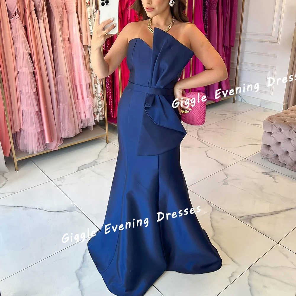 Giggle Satin Strapless Draped Summer Prom Gown Saudi Arab Sleeveless Elegance Floor-Length Evening Party Dresses for Women 2024