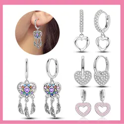 Exquisite 925 Sterling Silver Dream Satellite Inlay Heart Gemstone Earrings for Women's Trendy Creative DIYJewelry Accessories