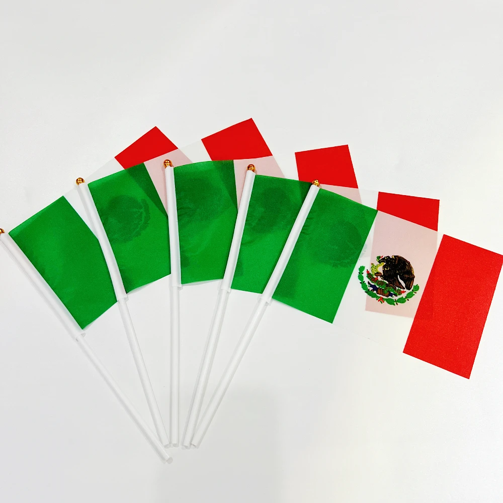 Mexico Hand Flag14x21cm World International MX Mexico Mexican National Hand Held Small Waving Flag Plastic flagpole