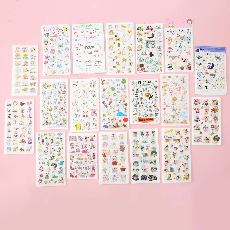 DIY 6-pack Stickers Cartoon Cute Hand Ledger Stickers Student Stationery  Children's Stickers Small Pattern Stickers